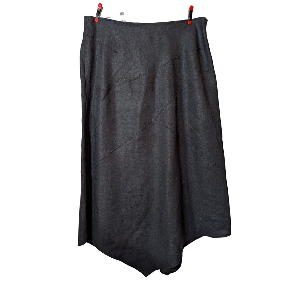 Uniform John Paul Richard Black 100% Linen Handkerchief Hem Midi Skirt Size 8